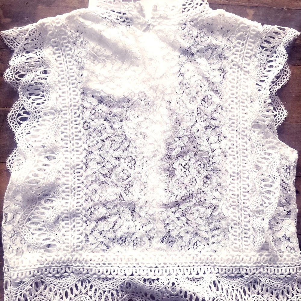 EUC Chicwish White Lace Fitted Crop Top in Size Small